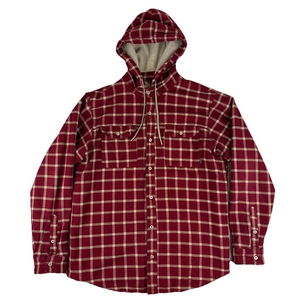 Nike 6.0 Skateboarding‎ Hooded Lined Over Shirt Men's Large Red Tan Plaid Button